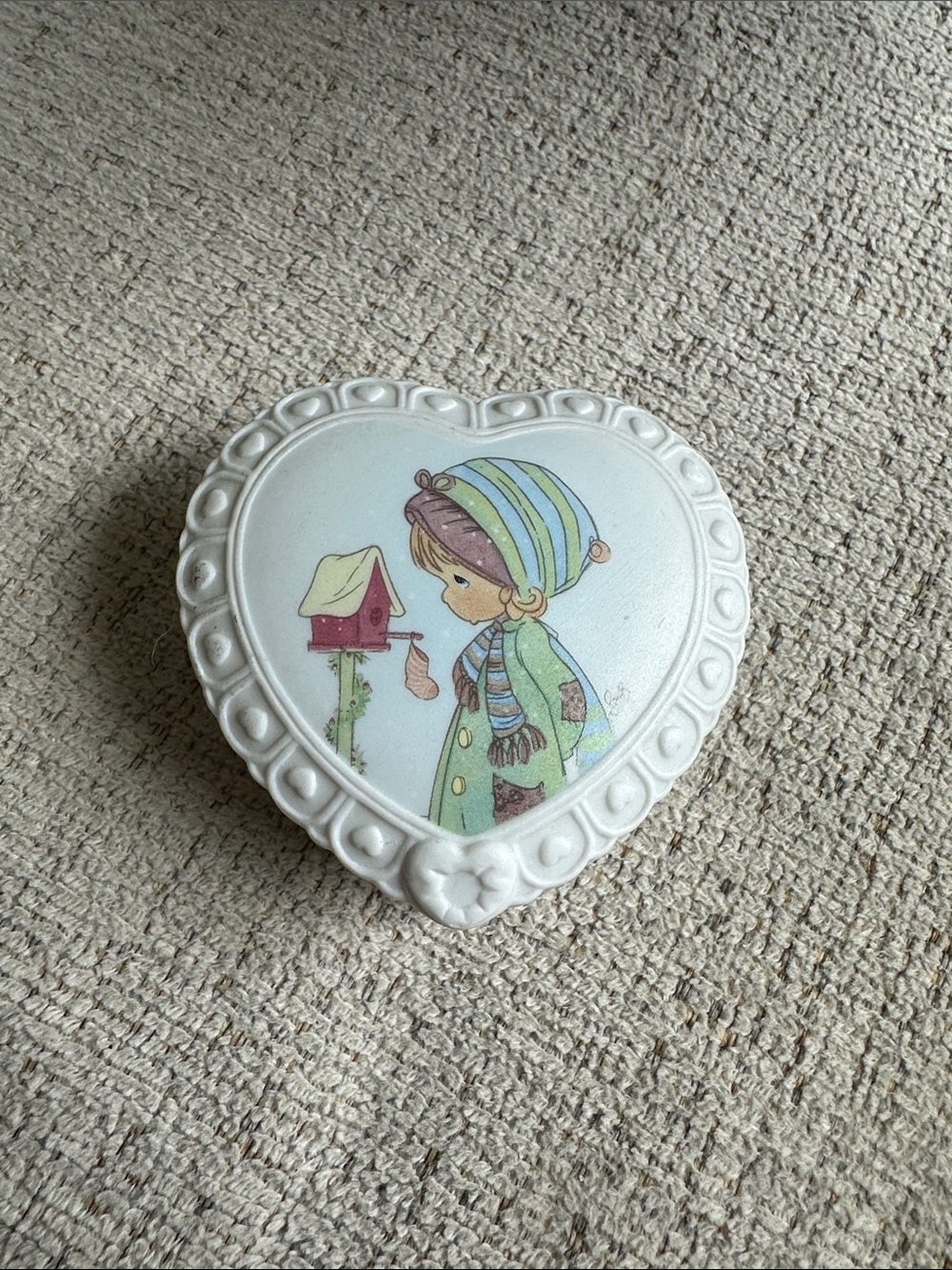 Vintage 1996 Precious Moments Heart Trinket Box Ceramic